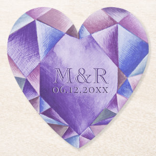 Amethyst Aquarel Hart 33e Huwelijksverjaardag Kartonnen Onderzetters
