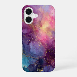 Amethyst Aurora – Luminous Purple & Gold Marble iPhone 16 Hoesje
