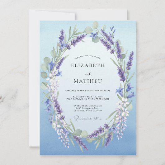 Amethyst Azuur Krans Bruiloft Kaart (Voorkant)
