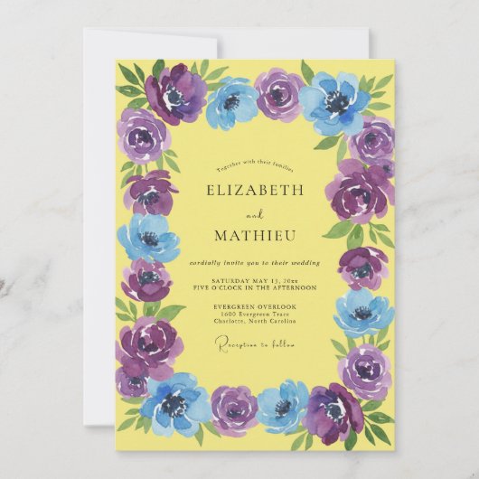 Amethyst Azuur Waterverf Bruiloft Kaart (Voorkant)