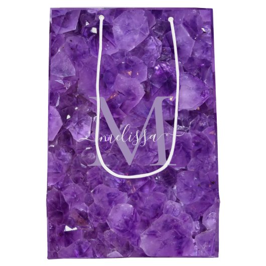 Amethyst Birthstone Monogram Personalized Name Medium Cadeauzakje (Achterkant)