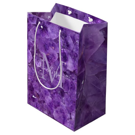 Amethyst Birthstone Monogram Personalized Name Medium Cadeauzakje (Achterkant Gekanteld)