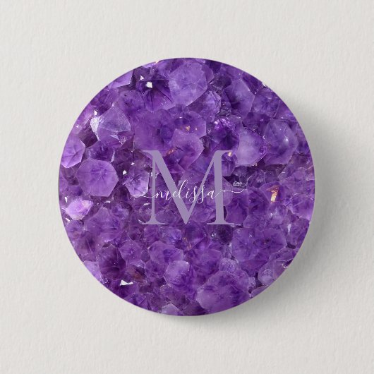 Amethyst Birthstone Monogram Personalized Name Ronde Button 5,7 Cm (Voorkant)
