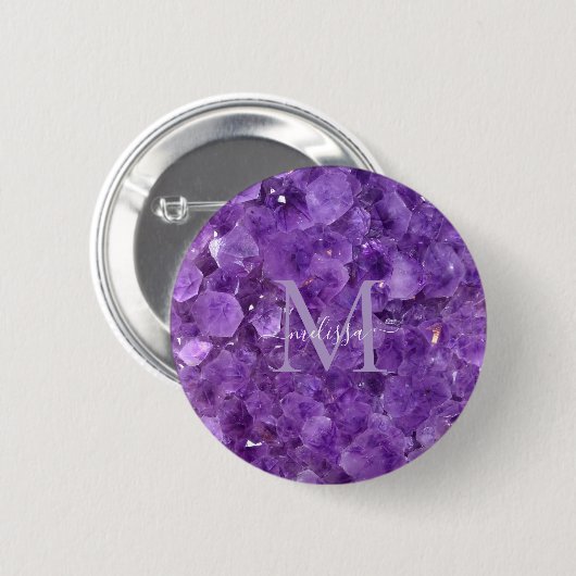 Amethyst Birthstone Monogram Personalized Name Ronde Button 5,7 Cm (Voorkant /achterkant)