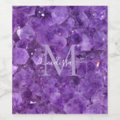 Amethyst Birthstone Monogram Personalized Name Wijn Etiket (Enkel label)