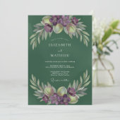 Amethyst Bladige Olijfgroene Bruiloft Kaart (Staand voorkant)
