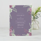 Amethyst Bladrijke Ranunculus Bruiloft Kaart (Staand voorkant)