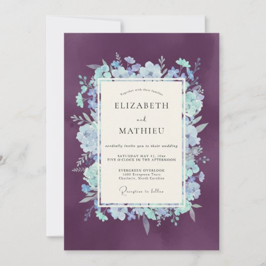 Amethyst Bloeiende Bloemen Bruiloft Kaart (Voorkant)