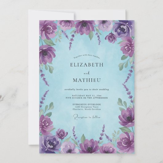 Amethyst Bloemige Betovering Trouw Kaart (Voorkant)
