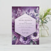 Amethyst Bloemrijke Elegantie Bruiloft Kaart (Staand voorkant)