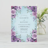 Amethyst Bloemrijke Romantische Bruiloft Kaart (Staand voorkant)