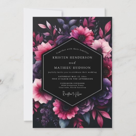 Amethyst Bloemstuk Noir Bruiloft Kaart (Voorkant)