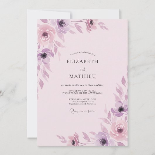 Amethyst Blush Geschilderde Trouw Kaart (Voorkant)
