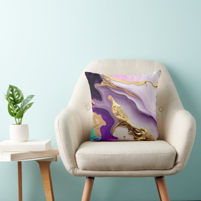 Amethyst & Blush Marmer met Vloeibaar Goud Kussen (Stoel)