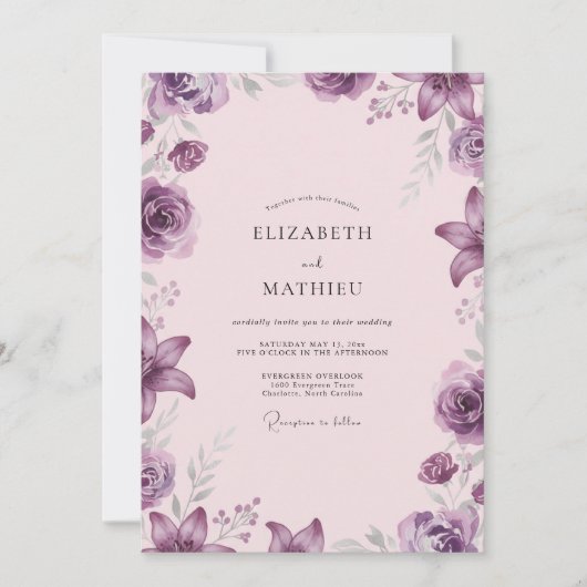 Amethyst Blush Pioen Huwelijk Kaart (Voorkant)