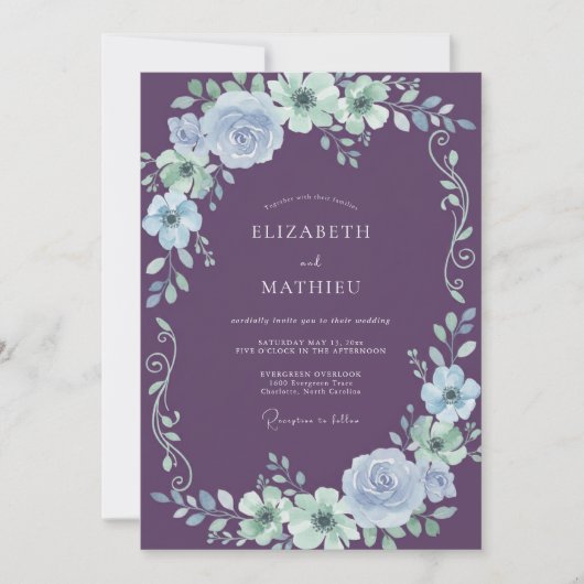 Amethyst Boeket Eucalyptus Bruiloft Kaart (Voorkant)