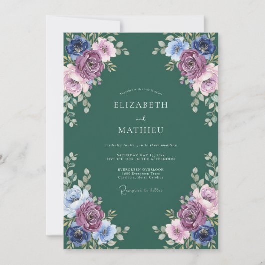 Amethyst bosblad eucalyptus bruiloft kaart (Voorkant)