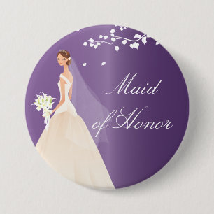 Amethyst Bride Maid of Honor Bridal Party Button