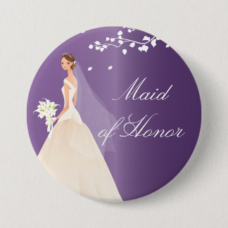 Amethyst Bride Maid of Honor Bridal Party Button