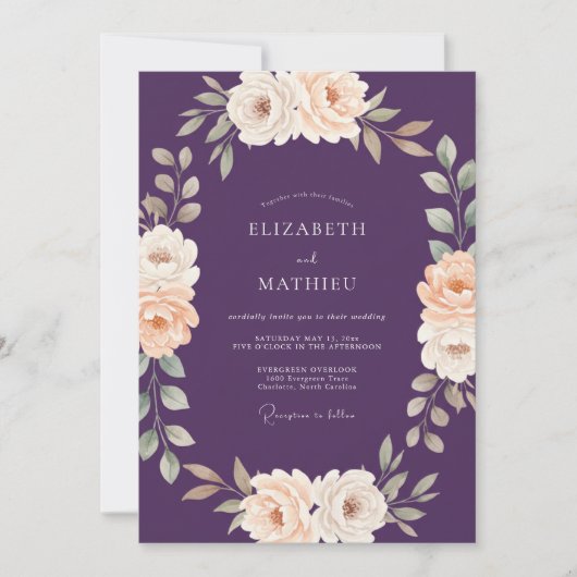 Amethyst Champagner Ranunculus Eucalyptus Bruiloft Kaart (Voorkant)