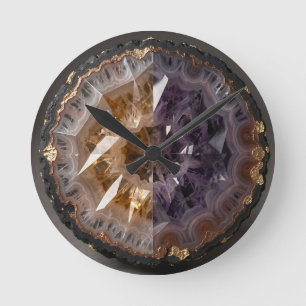 Amethyst Citrien Gespleten Geode Kristal Luxe Ronde Klok