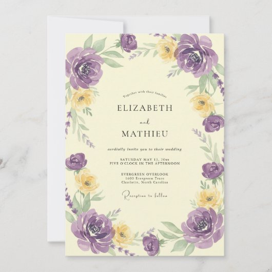 Amethyst Citroen Ranunculus Eucalyptus Bruiloft Kaart (Voorkant)