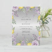 Amethyst Citroen Wilde Bloemen Bruiloft Kaart (Staand voorkant)