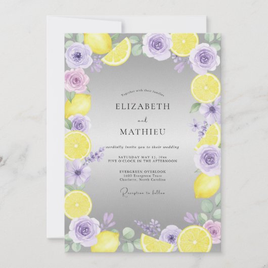 Amethyst Citroenfruit Eucalyptus Bruiloft Kaart (Voorkant)