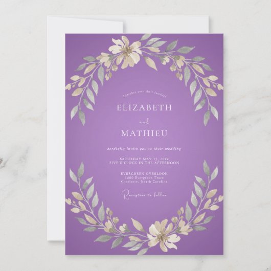 Amethyst Crème Bloesem Bruiloft Kaart (Voorkant)