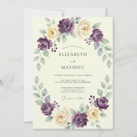Amethyst Crème Ranunculus Eucalyptus Bruiloft Kaart (Voorkant)
