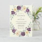 Amethyst Crème Ranunculus Eucalyptus Bruiloft Kaart (Staand voorkant)