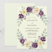 Amethyst Crème Ranunculus Eucalyptus Bruiloft Kaart (Voorkant / Achterkant)