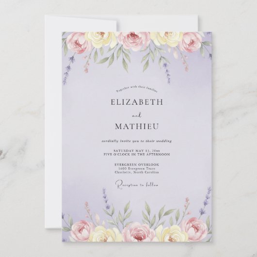 Amethyst Crème Wilde Bloemen Bruiloft Kaart (Voorkant)