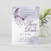 Amethyst Crescent Moon Photo Save the Date Kaart (Staand voorkant)