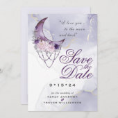 Amethyst Crescent Moon Photo Save the Date Kaart (Voorkant / Achterkant)