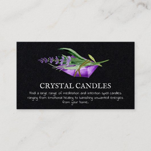 Amethyst Crystal Candle Inention Spell Business C Visitekaartje (Voorkant)
