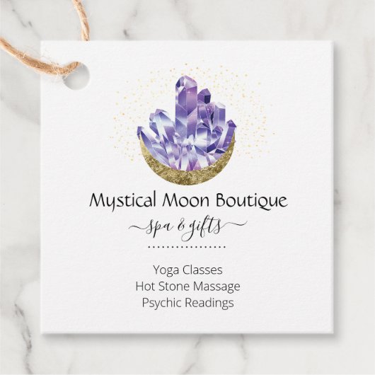 Amethyst Crystal Cluster Gold Crescent Moon Mystic Bedankjes Labels (Voorkant)
