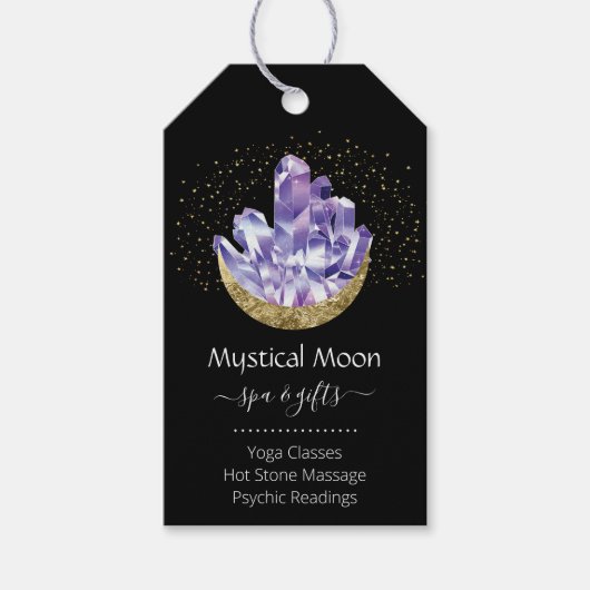 Amethyst Crystal Cluster Gold Crescent Moon Mystic Cadeaulabel (Voorkant)
