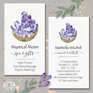 Amethyst Crystal Cluster Gold Crescent Moon Mystic Visitekaartje
