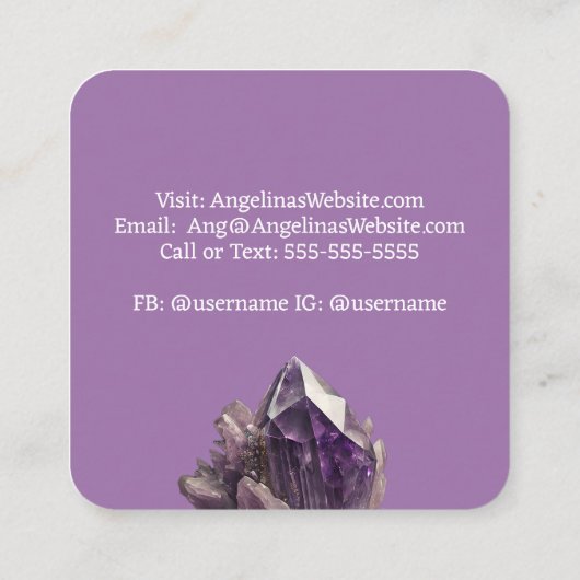 Amethyst Crystal Cluster Vierkante Visitekaartje (Achterkant)