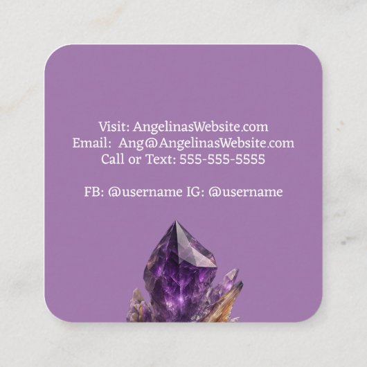 Amethyst Crystal Cluster Vierkante Visitekaartje (Achterkant)