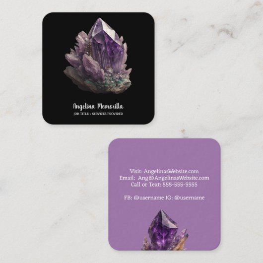 Amethyst Crystal Cluster Vierkante Visitekaartje (Voorkant / Achterkant)