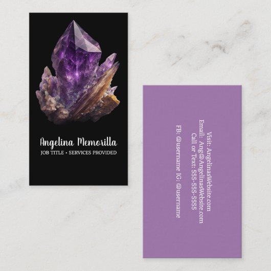 Amethyst Crystal Cluster Visitekaartje (Voorkant / Achterkant)