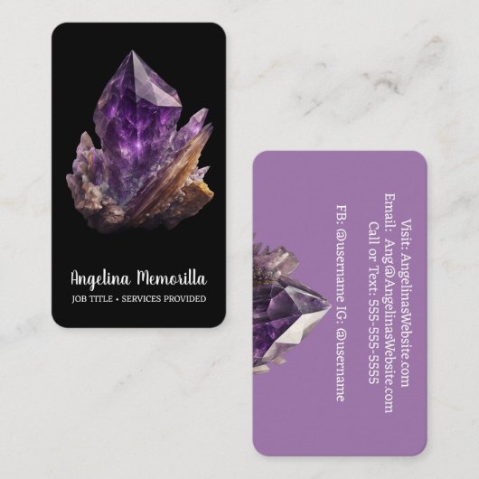 Amethyst Crystal Cluster Visitekaartje (Voorkant / Achterkant)