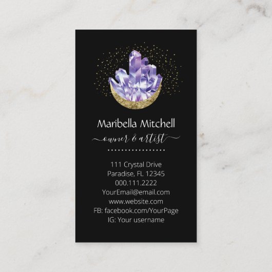 Amethyst Crystal Crescent Moon Klant Hartelijk dan Visitekaartje (Achterkant)