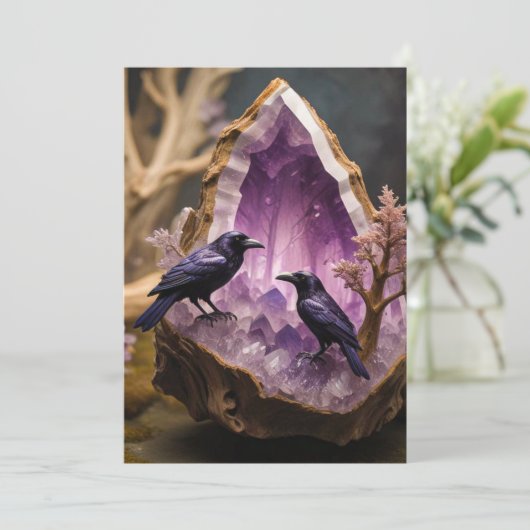 Amethyst Crystal - Kraaien Blackbird Ravens Kaart (Staand voorkant)