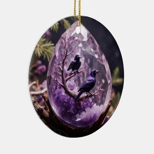 Amethyst Crystal - Kraaien Ravens Kerst Ornament (Rechts)