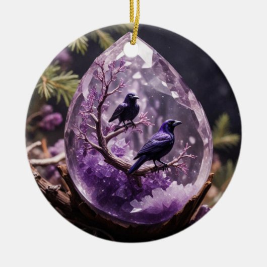 Amethyst Crystal - Kraaien Ravens Kerst Ornament (Voorkant)