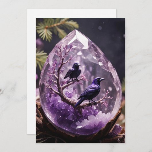 Amethyst Crystal - Kraaien Ravens Kerstmis Feestdagenkaart (Voorkant / Achterkant)