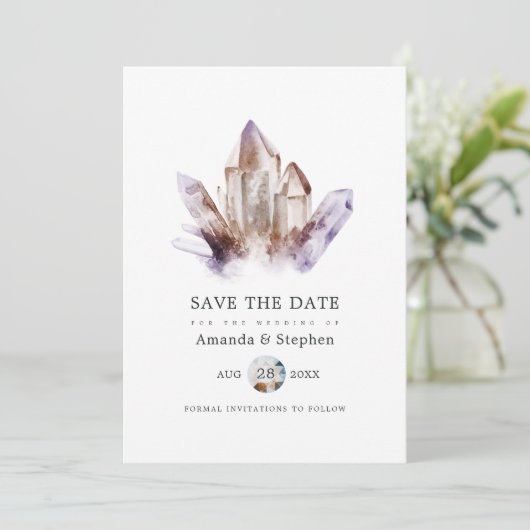 Amethyst Crystal Wedding Save The Date (Staand voorkant)